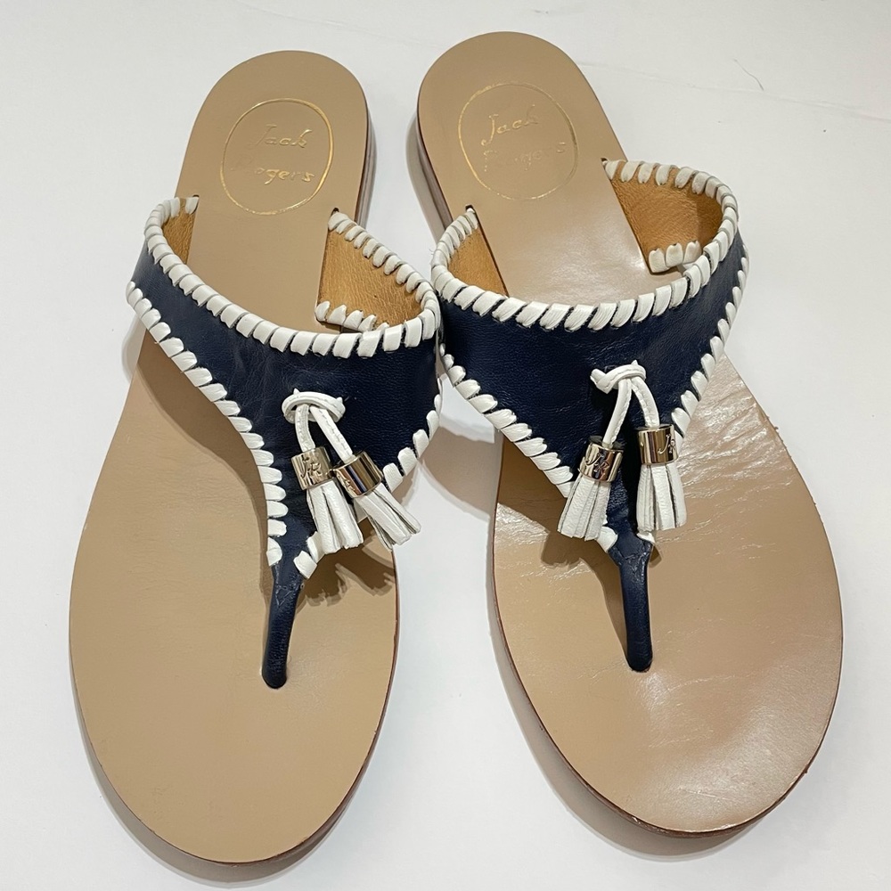 Jack Rogers Navy White Tassel Leather Sandals